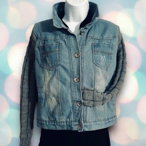 Eden One Girl’s Gray Sweater Blue Denim Jean Jacket Size XL